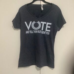 "Vote and Tell Them Ruth Sent You" Short Sleeve Dark Gray V-Neck Tee Sz S
